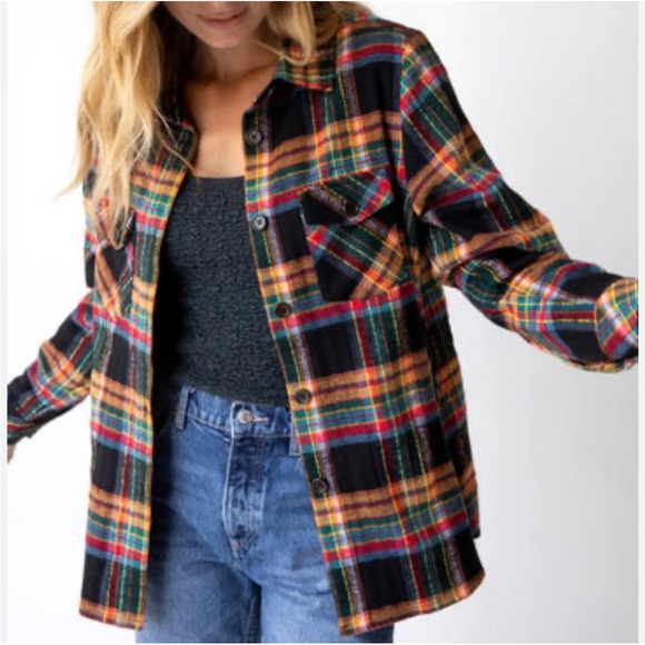 NATURAL LIFE Tops - Natural Life Flannel Shirt Sz L Black Multicolor Button Up Long Sleeve Outdoors